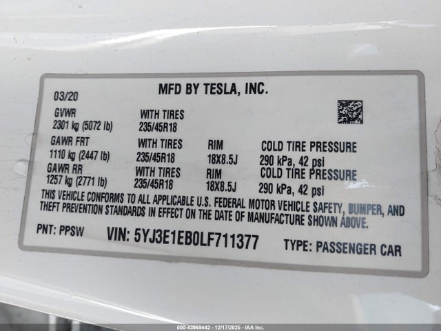2020 TESLA MODEL 3 5YJ3E1EB0LF711377 Photo 8