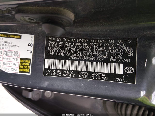 2015 TOYOTA PRIUS JTDKN3DUXF0459067 Photo 8