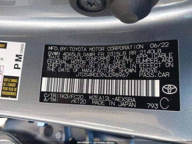 JTDS4MCEXNJ098967 Toyota COROLLA SE