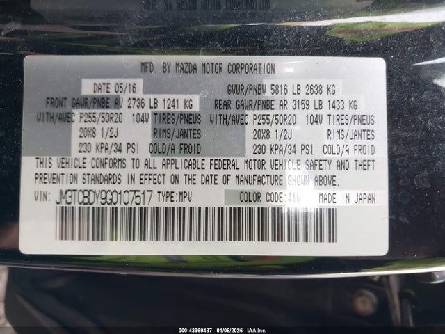 Продажа на аукционе авто 2016 Mazda Cx-9 Grand Touring, vin: JM3TCBDY9G0107517, номер лота: 43969487