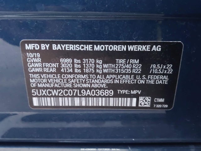BMW X7 Xdrive40i 2020 5UXCW2C07L9A03689 Image 9