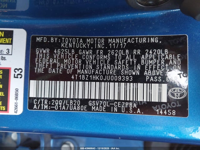 4T1BZ1HK0JU009393 Toyota Camry Xse V6