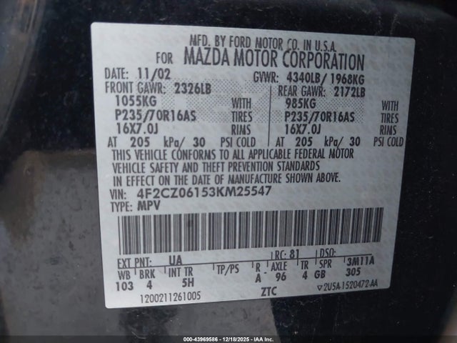 2003 MAZDA TRIBUTE 4F2CZ06153KM25547 Photo 8