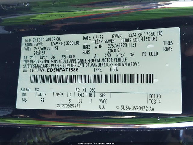 2022 FORD F-150 1FTFW1ED5NFA71886 Photo 8