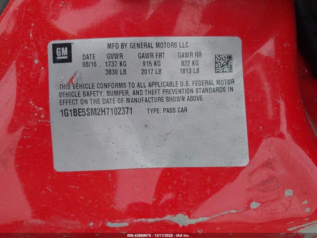 1G1BE5SM2H7102371 Chevrolet Cruze Lt Auto