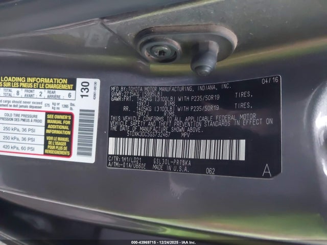 5TDXK3DC5GS732467 Toyota Sienna Se Premium 8 Passenger