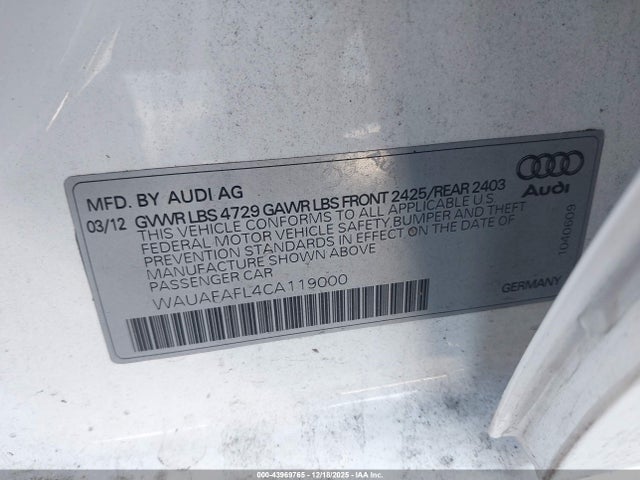 2012 AUDI A4 WAUAFAFL4CA119000 Photo 8