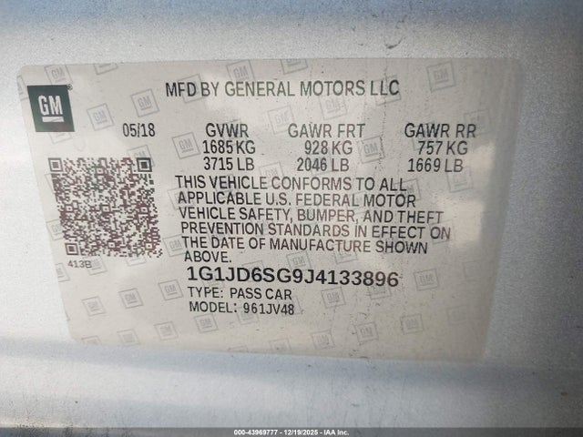 1G1JD6SG9J4133896 Chevrolet Sonic Lt Auto