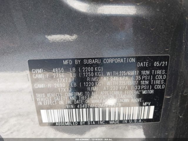 2021 SUBARU OUTBACK 4S4BTAFC2M3219579 Photo 8