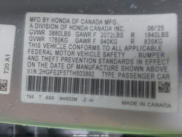 Honda Civic Sport 2026 2HGFE2F57TH503892 Image 9