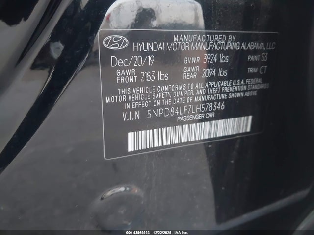 5NPD84LF7LH578346 Hyundai Elantra Value Edition