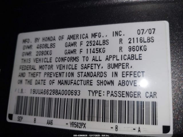 2008 ACURA TL 19UUA66298A000693 Photo 8