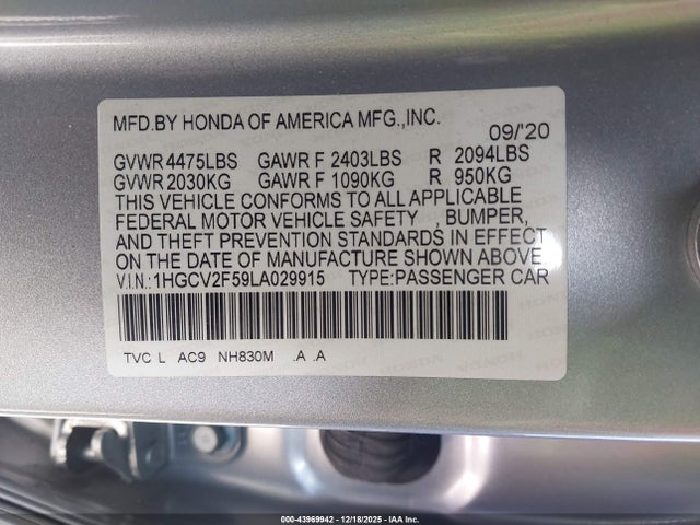 1HGCV2F59LA029915 Honda Accord Ex-l 2.0t