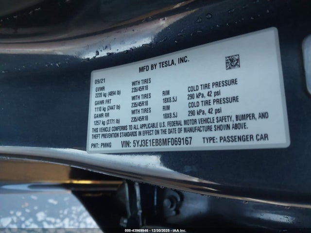 2021 TESLA MODEL 3 5YJ3E1EB8MF069167 Photo 8