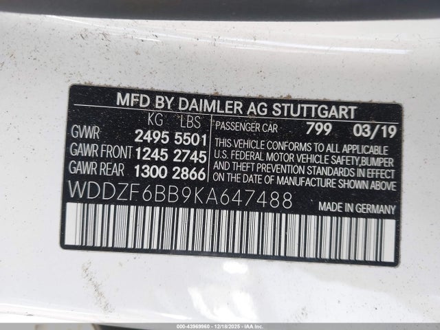 Aukcja sprzedaży 2019 Mercedes-benz Amg E 53 4matic, vin: WDDZF6BB9KA647488, numer aukcji: 43969960