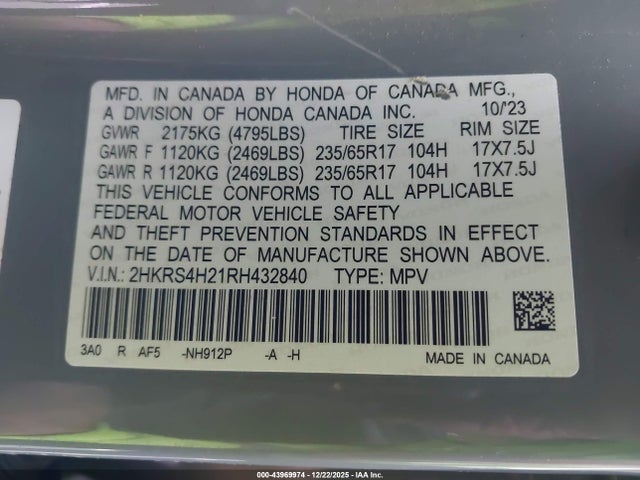 Honda Cr-v Lx Awd 2024 2HKRS4H21RH432840 Image 9