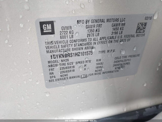 Продажа на аукционе авто 2017 Cadillac Xt5 Luxury, vin: 1GYKNBRS1HZ101575, номер лота: 43969991
