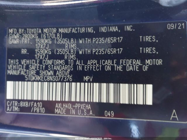 2022 TOYOTA SIENNA 5TDKRKEC8NS077376 Photo 8