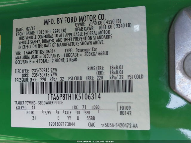 1FA6P8TH1K5106314 Ford Mustang Ecoboost