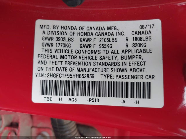 Honda Civic Touring 2017 2HGFC1F95HH652859 Image 9