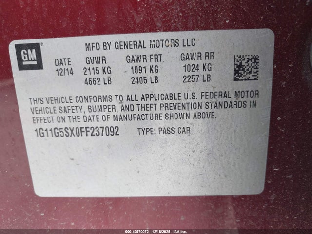 Chevrolet Malibu 2lz 2015 1G11G5SX0FF237092 Image 9