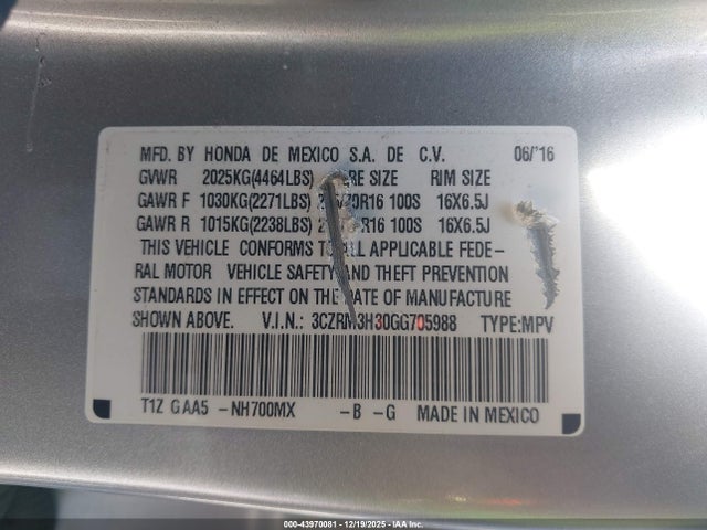3CZRM3H30GG705988 Honda CR-V LX
