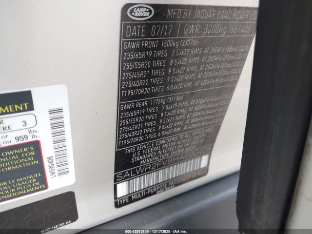 SALWR2FV9HA690408 Land Rover Range Rover Sport 3.0l V6 Supercharged Hse