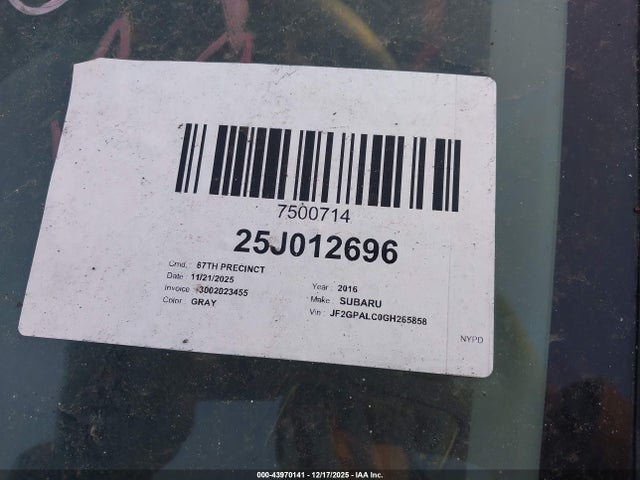 Продаж на аукціоні авто 2016 Subaru Crosstrek 2.0i Limited, vin: JF2GPALC0GH265858, номер лоту: 43970141