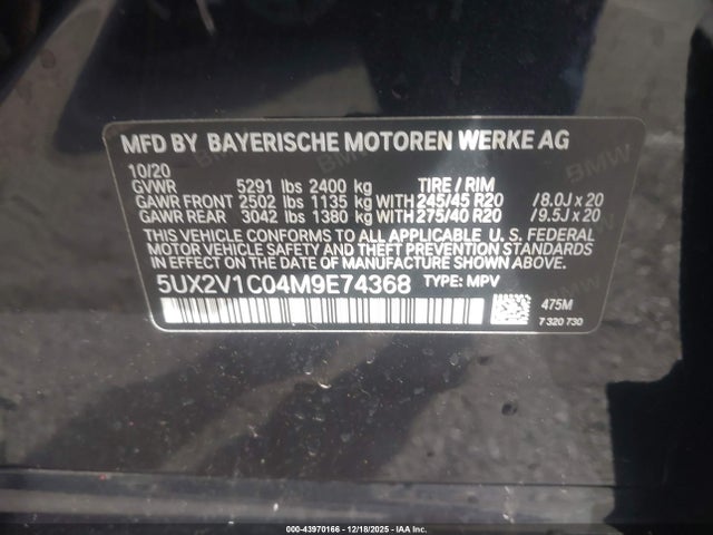 BMW X4 Xdrive30i 2021 5UX2V1C04M9E74368 Image 9