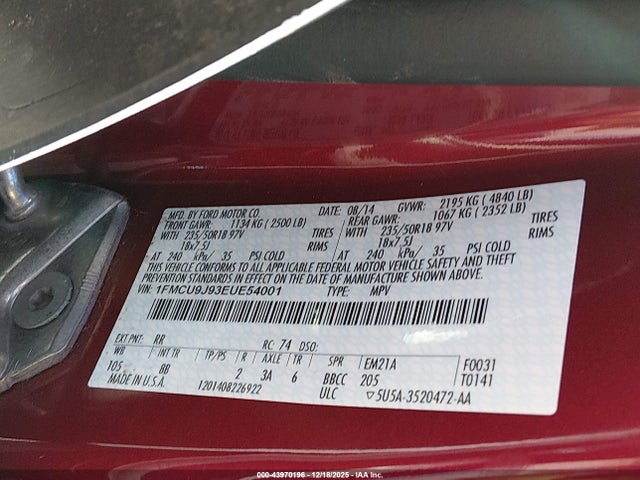Ford Escape Titanium 2014 1FMCU9J93EUE54001 Image 9