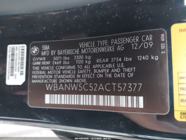 2010 BMW 550I WBANW5C52ACT57377 Photo 8