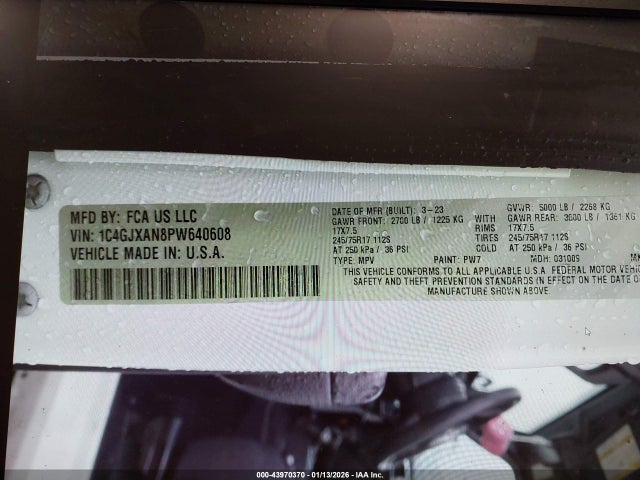 2023 Jeep Wrangler 2-door Sport 4x4 მანქანა იყიდება აუქციონზე, vin: 1C4GJXAN8PW640608, აუქციონის ნომერი: 43970370