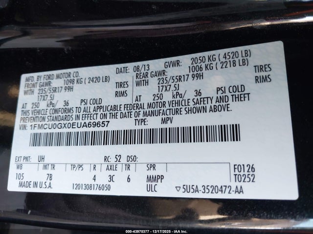 Продажа на аукционе авто 2014 Ford Escape Se, vin: 1FMCU0GX0EUA69657, номер лота: 43970377