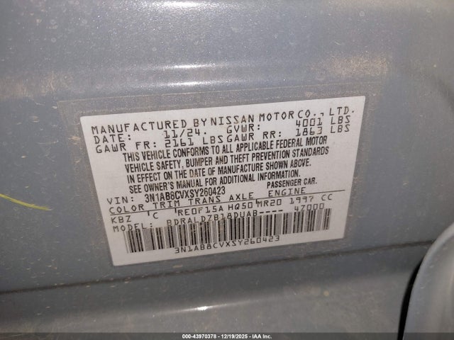 3N1AB8CVXSY260423 Nissan SENTRA SV