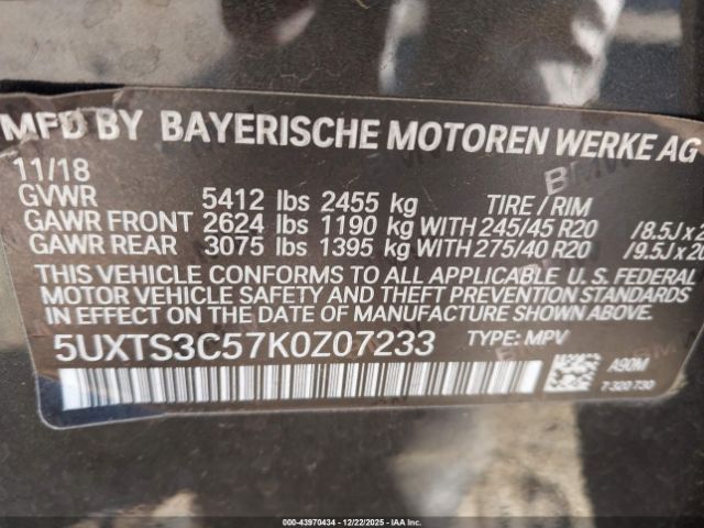 2019 BMW X3 5UXTS3C57K0Z07233 Photo 8