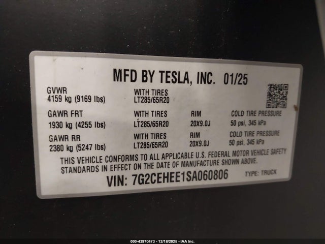 2025 TESLA CYBERTRUCK 7G2CEHEE1SA060806 Photo 8