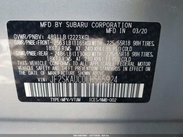 2020 SUBARU FORESTER JF2SKAUC0LH555924 Photo 8