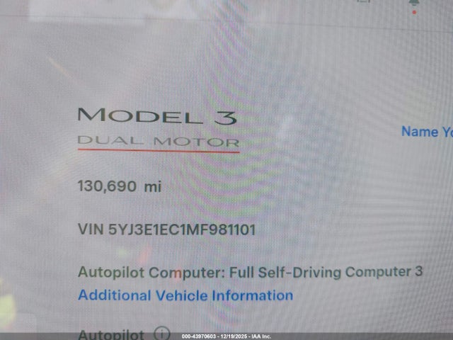 2021 TESLA MODEL 3 5YJ3E1EC1MF981101 Photo 6