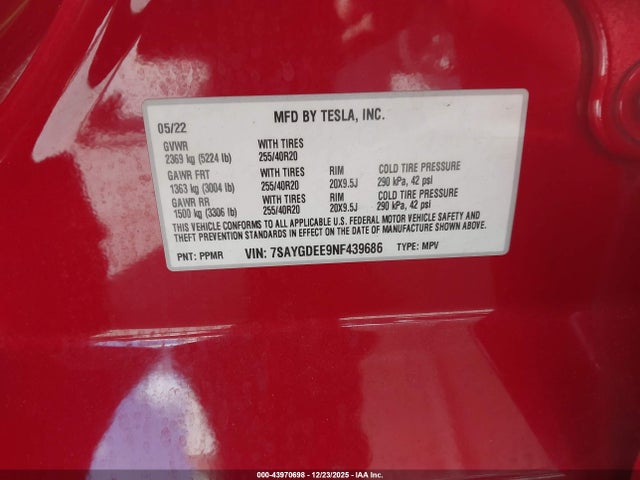 2022 TESLA MODEL Y 7SAYGDEE9NF439686 Photo 8