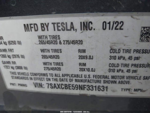 2022 TESLA MODEL X 7SAXCBE59NF331631 Photo 8