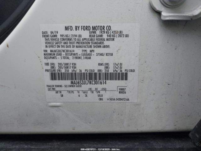 2019 FORD ECOSPORT MAJ6S3JL7KC301614 Photo 8