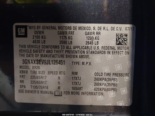 3GNAXSEV9JL126451 Chevrolet EQUINOX LT
