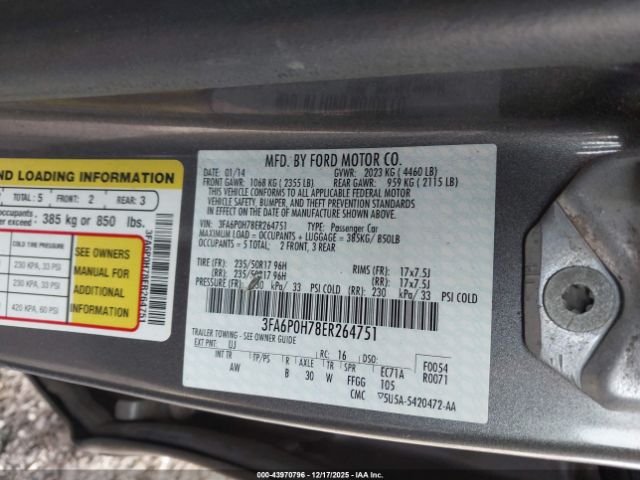 2014 FORD FUSION 3FA6P0H78ER264751 Photo 8