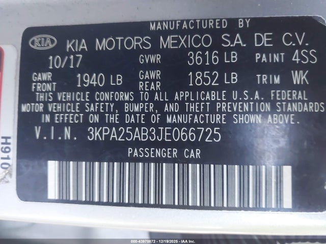 2018 KIA RIO 3KPA25AB3JE066725 Photo 8