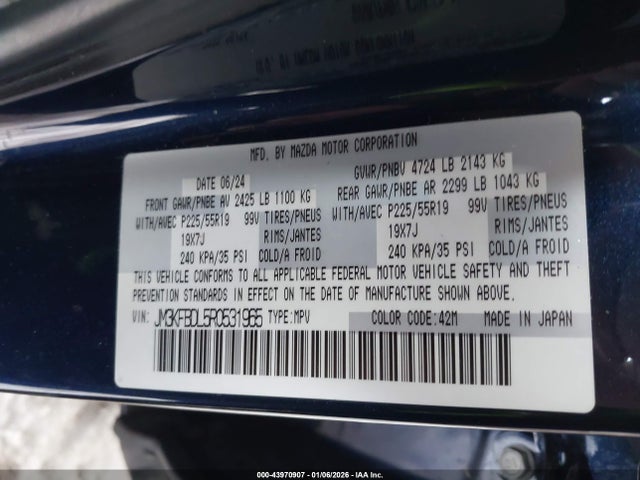 Aukcja sprzedaży 2024 Mazda Cx-5 2.5 S Premium, vin: JM3KFBDL5R0531965, numer aukcji: 43970907