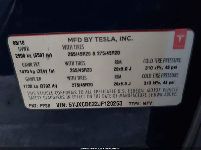 2018 TESLA MODEL X 5YJXCDE22JF120263 Photo 8