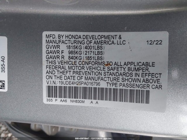 Продажа на аукционе авто 2023 Acura Integra, vin: 19UDE4H25PA016796, номер лота: 43970947