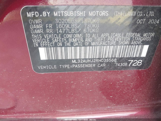 2024 MITSUBISHI MIRAGE ML32AUHJ2RH035568 Photo 8
