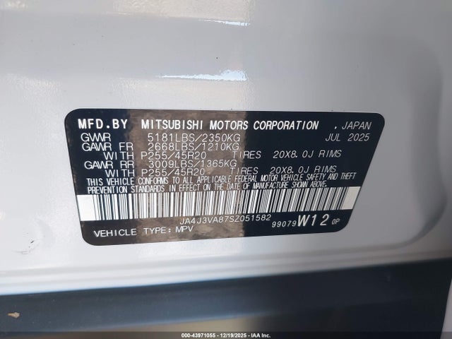 2025 MITSUBISHI OUTLANDER JA4J3VA87SZ051582 Photo 8