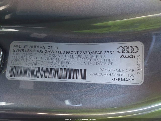 2012 AUDI S5 WAUCGAFH3CN001160 Photo 8